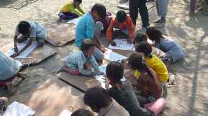 Drawing onto the flags. 